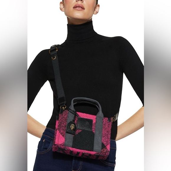 Kurt Geiger 🪢 NWT Pink/Blk Tweed Extra Small Southbank Tote with Dust Bag - Picture 8 of 9
